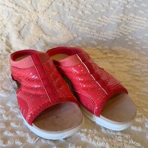 Coral Sequin Open-Toe Sandals